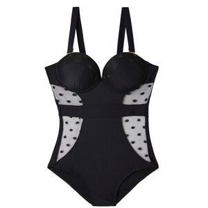 24 D/DD [Swimsuits For All] Polka Dot Mesh 1pc Swimsuit -Has underwire
